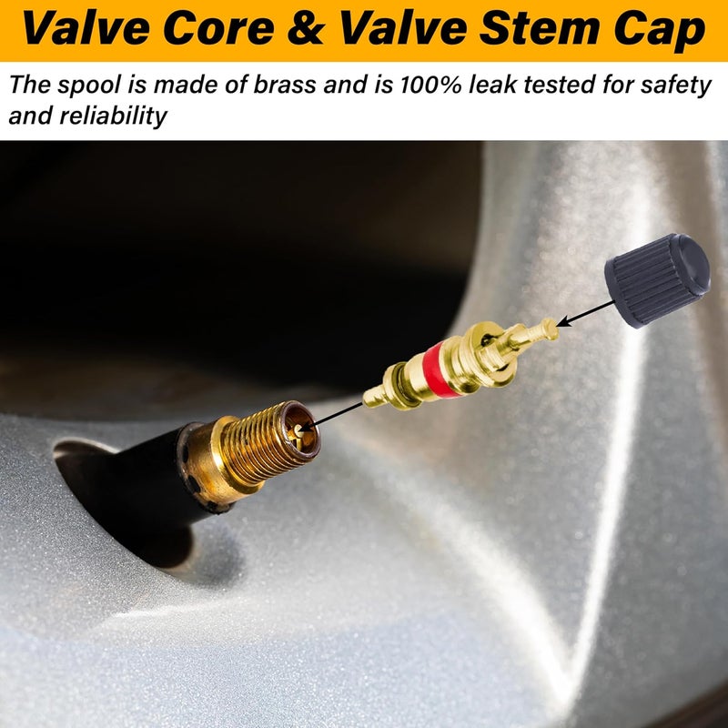 ecocstm 2 PCS Tire Valve Stem Removal Tool with 20 PCS Valve Cores, 10 PCS Tire Valves Caps, 1 PCS 4-Way Valves Tool, Car Accessories Tires Repair Tools Universal for All Cars (33 PCS) - Image 5